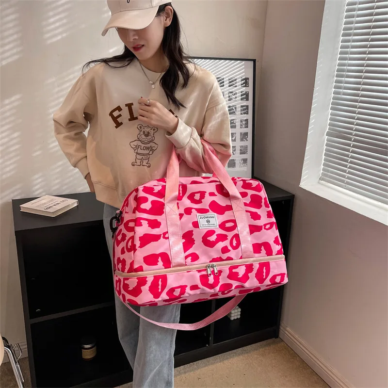 Bolsa deportiva de gran capacidad con estampado de leopardo, bolsa de equipaje multicolor para viajes de corta distancia, fin de semana y durante la noche