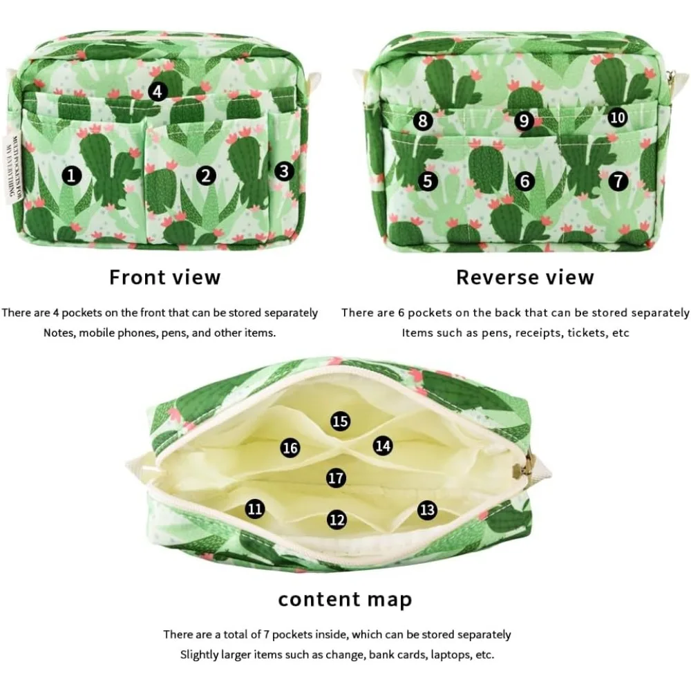 E-WEICHEN Organizer Portofolio Banyak Saku dengan Ritsleting, Tas Makeup Perlengkapan Perjalanan untuk Wanita, Alat Tulis Tahan Air Sederhana