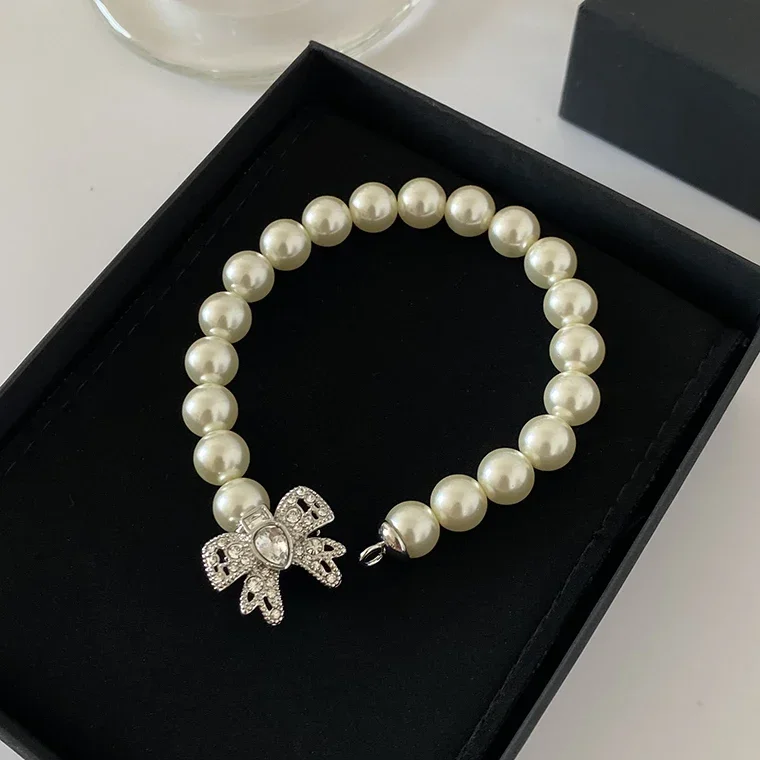 2026 Fashion Pearl Crystal Bow Necklace Bracelet Luxury Set Women Designer Brand Exquisite Romantic Jewelry