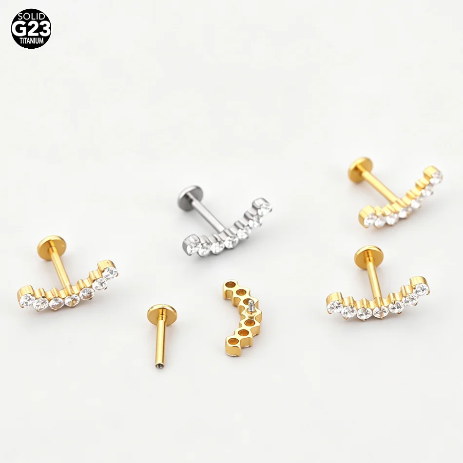 1/5PCS Tragus Piercing Titanium 7 Zircon Curved Stud Earrings Internally Threaded Conch Labret Piercing Body Jewelry