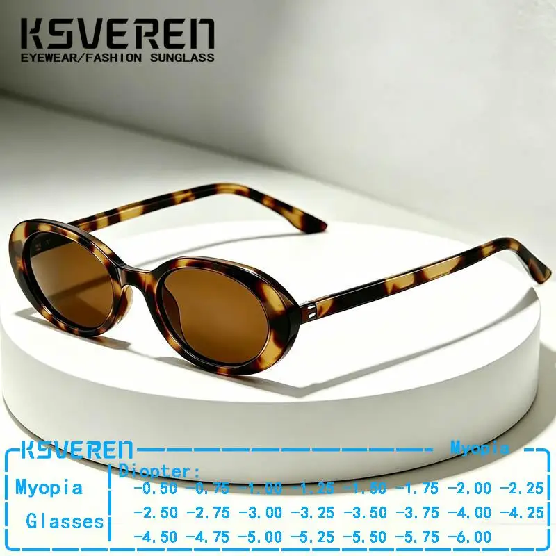

New Oval Small Frame Myopia Sunglasses Men Women Fashionable Tinted Lens Finished Prescription Glasses Sunshade Driving Eyewear