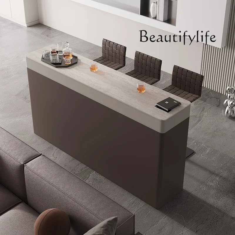 BJ Modern Travertine Rock Slab Bar Table Light Luxury High-end Living Room Back Table Household Partition High-footed Table