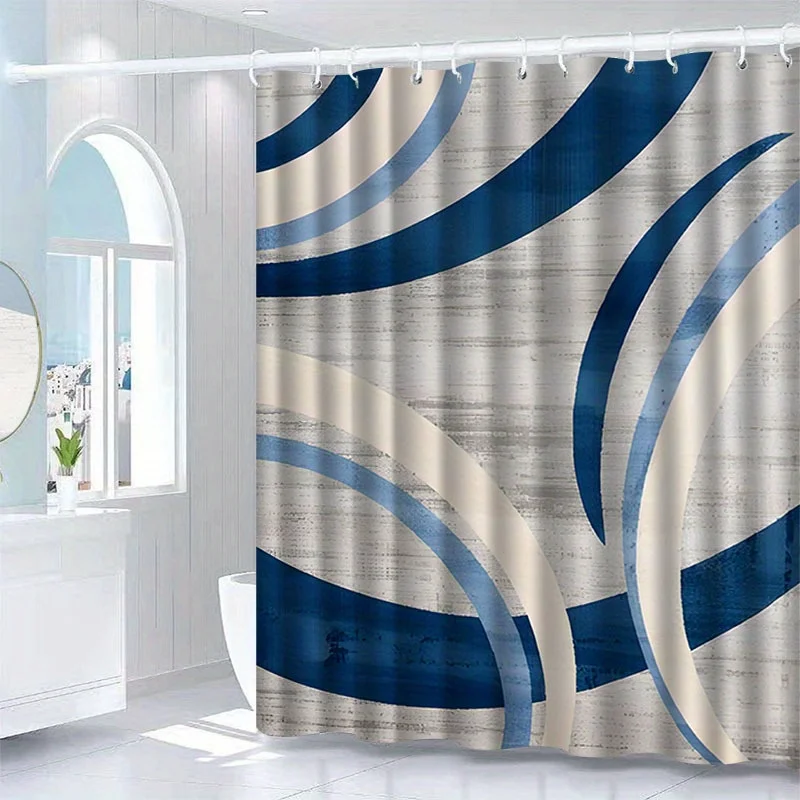 Blue Abstract Shower Curtain Modern Wave Design Geometric Art Elegant Bathroom Decor Waterproof Printed Bath Curtain Home