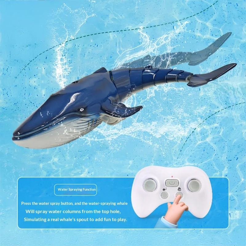 Dellin جديد التحكم عن بعد لعبة سمك الحوت الكهربائية بخاخات المياه محاكاة الحياة البحرية مستشعر الضوء المائي لعب الأطفال
