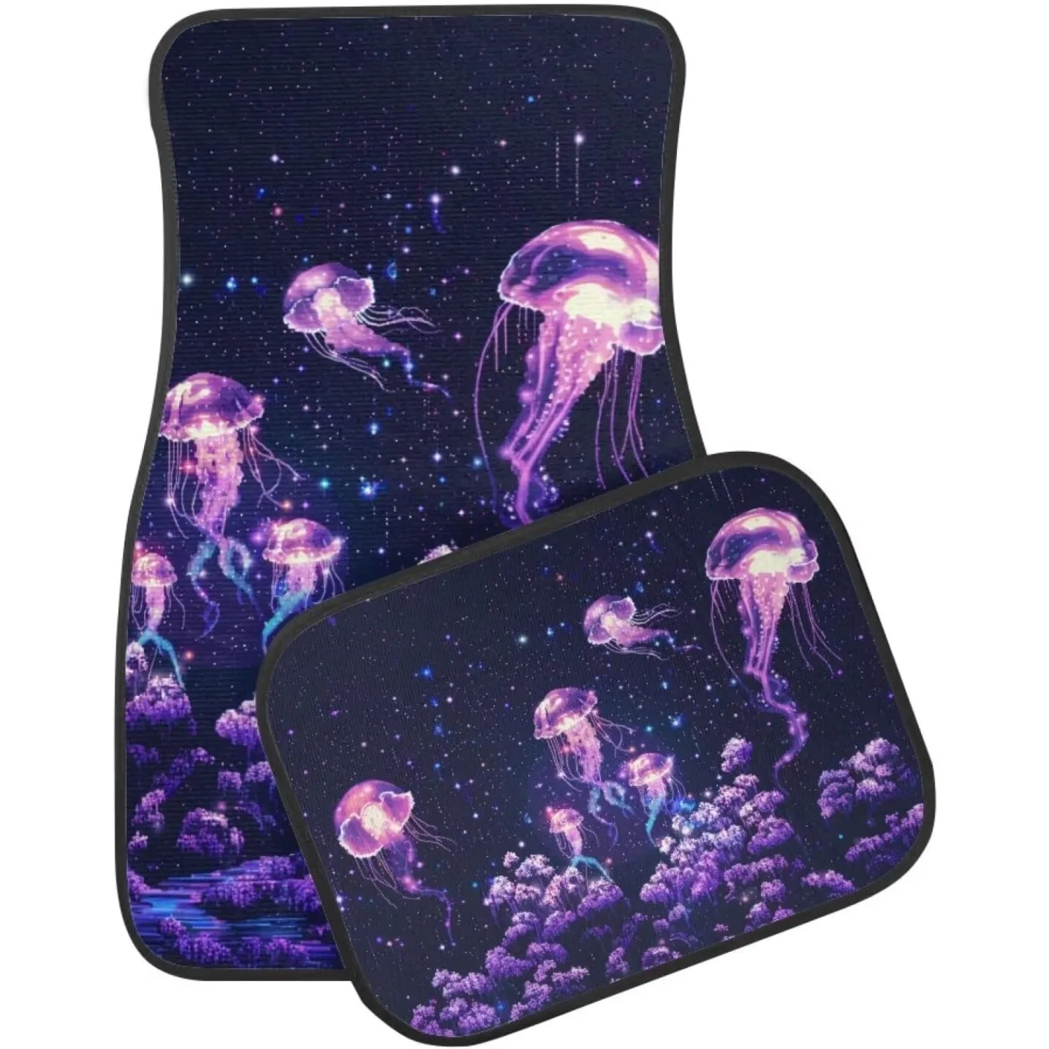 Set Of 4 Pixel Jellyfish Universal Car Floor Mats, Featuring Front And Rear Mats With Various Pixelated Designs