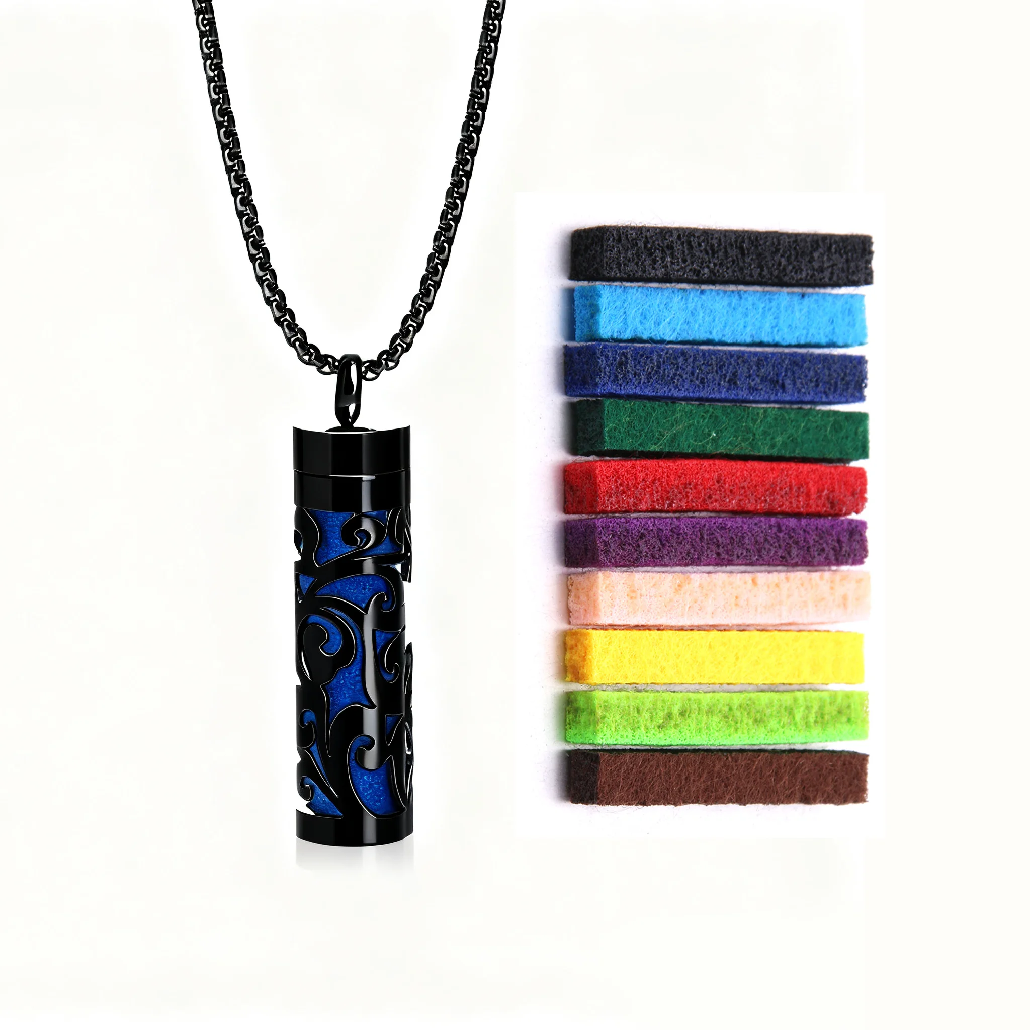 Black Aroma Diffuser Necklace LOVE Pattern Stainless Steel Essential Oil Diffuser Essential Pendant for Women Aroma Jewelry ﻿