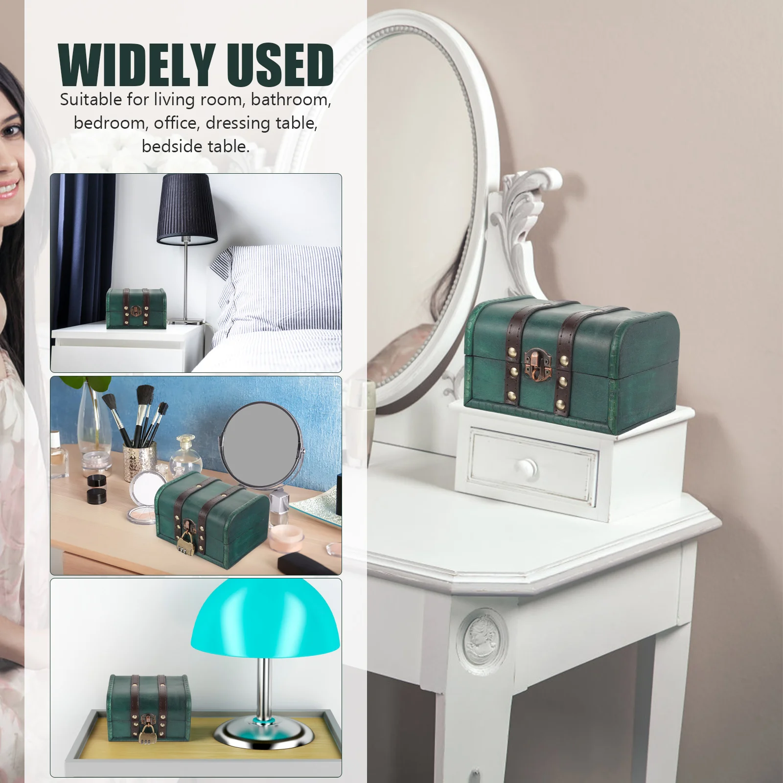 

Деревянная шкатулка для драгоценностей, винтажный замок для хранения венайзер, компактный легкий дизайн для длительного использования, держатель для ожерелья и колец