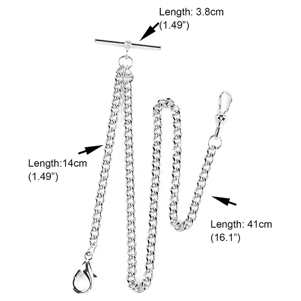 Luxuriöse 55 cm lange Fob-Kette aus Edelstahl in Silber/Gold, geeignet für Herren und Damen, Schmuckzubehör, Taschenuhrenketten