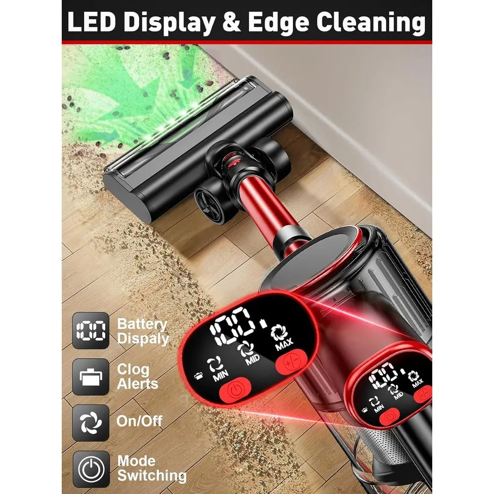 Draadloze 8-in-1 45KPA steelstofzuiger met 50 minuten looptijd, LED-display, anti-wirwar voor thuis, dierenharen, tapijten en vloeren (R