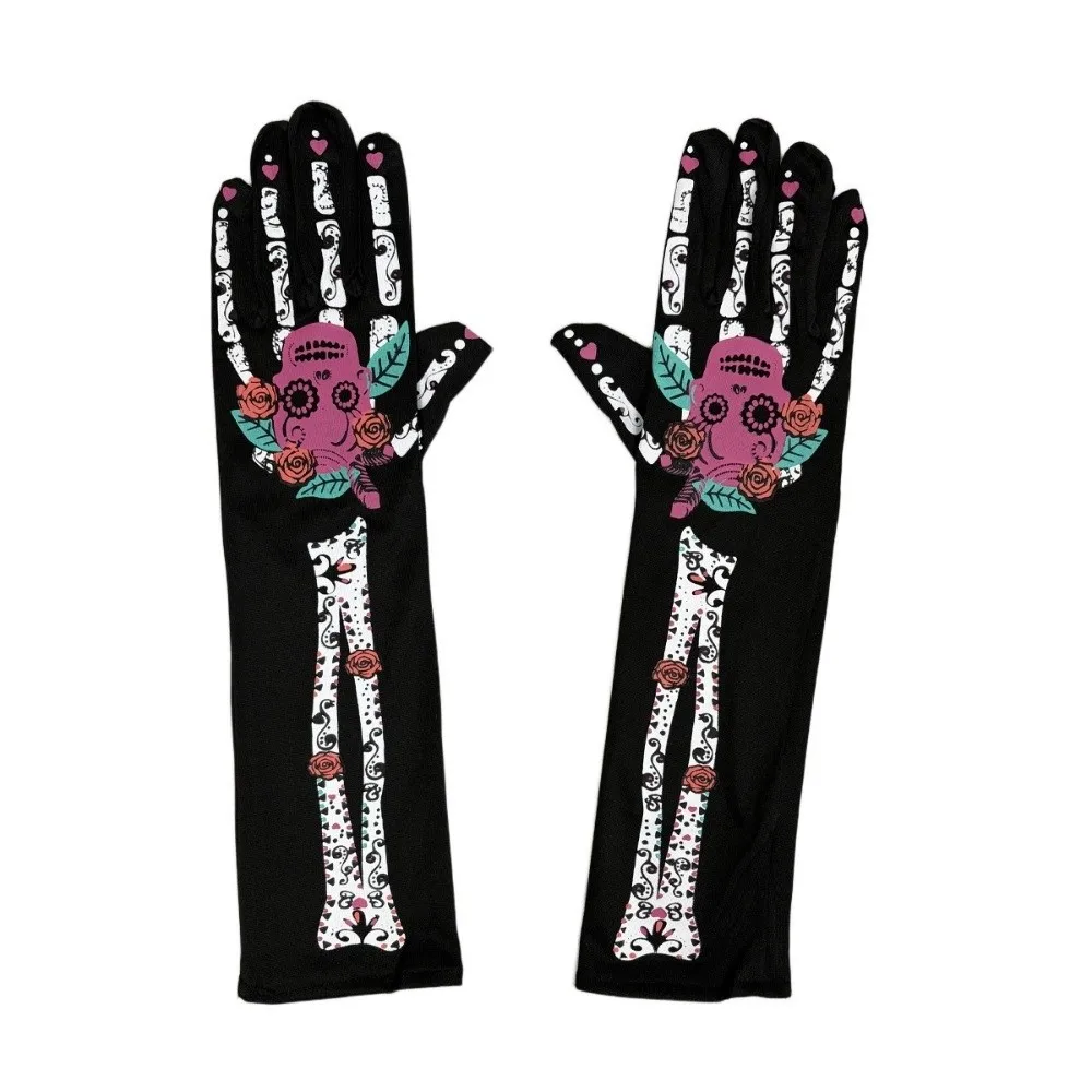 Dark Wind 3D Skeleton Design Halloween Gloves Convex Unisex Design Skeleton Gloves Long Halloween Costume Gloves Masquerade Ball