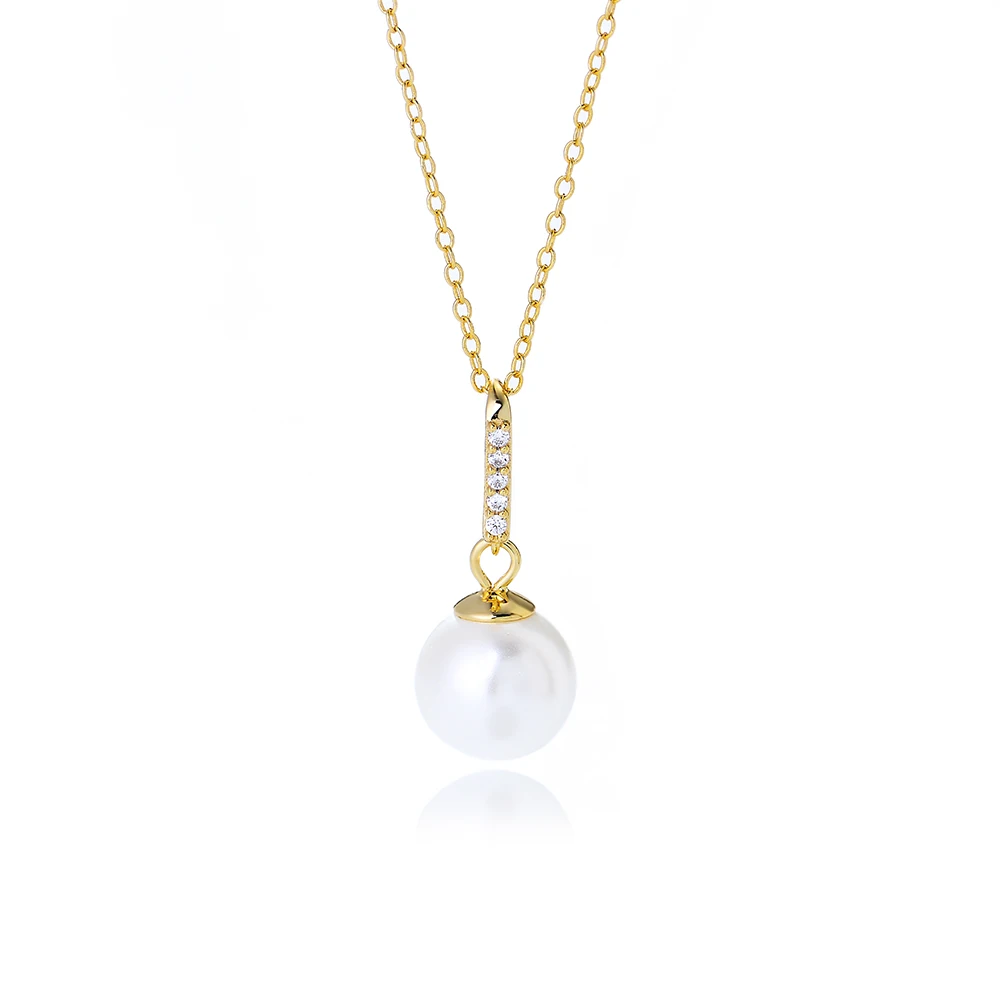 

Trendy Drop Shell Pearl Pendant Necklace Gold Plated Zircon Sterling Silver 925 Chain Wedding Bridal Jewelry