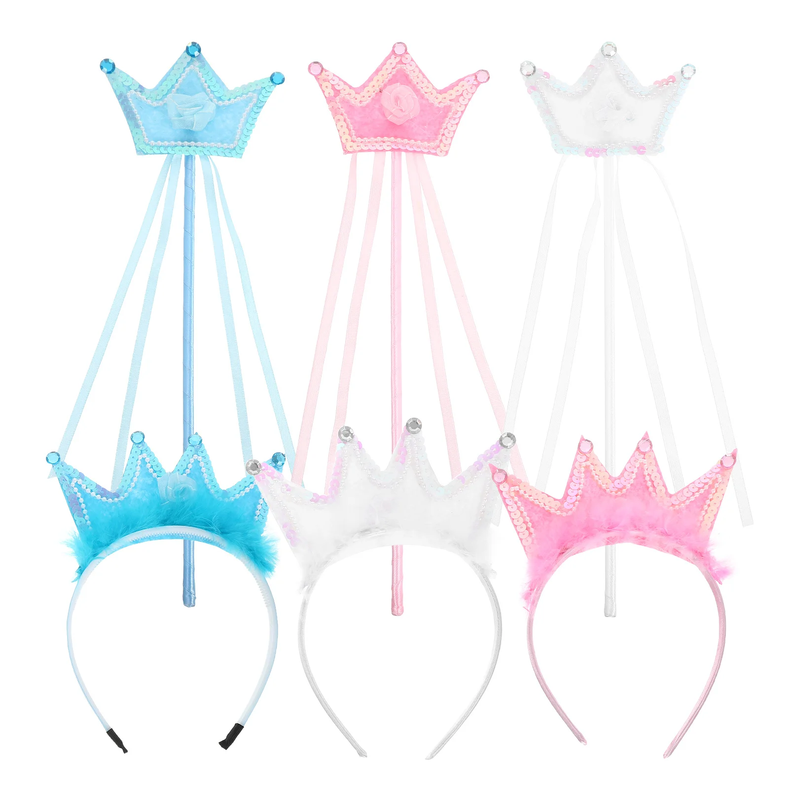 

3Sets Children Crown and Fairy Wand Princess Dress Up Tiara Stick Birthday Halloween Christmas Party Role Play Accessories