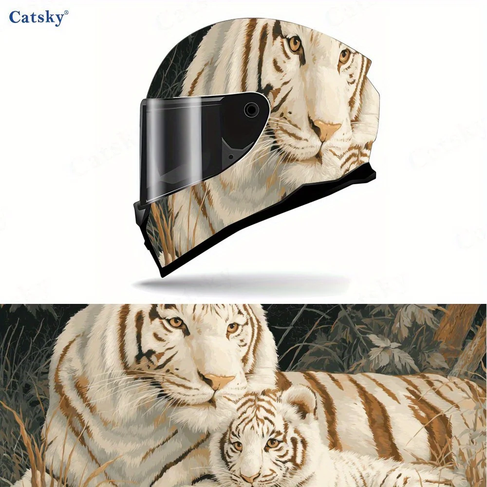 

Семейный шлем с белым тигром в стиле ретро, защитная наклейка из ПВХ, внешний декоративный аксессуар для мотоциклетного шлема, водонепроницаемый и самоклеящийся