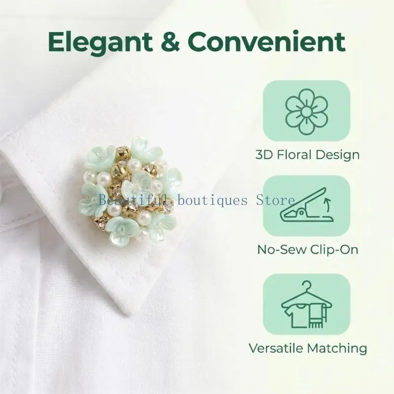 U4LF Hydrangea Cufflinks with Pearls-Look Design and Clip On Button Cover Clasp for Professional and Formal Event Shirt Styling
