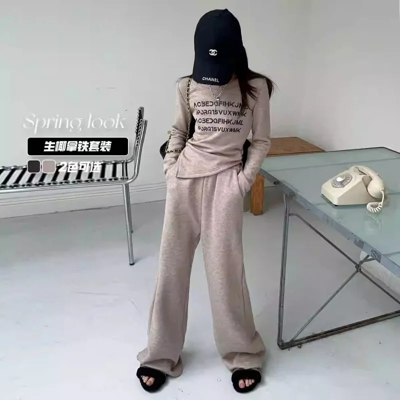 ملابس ربيع 2025 للأطفال البنات تناسب الأطفال بأحرف غير منتظمة تي شيرت علوي وسفلي بنطال ذو قصة أرجل واسعة بدلة رياضية 7 8 9 10 11 12 سنة #6