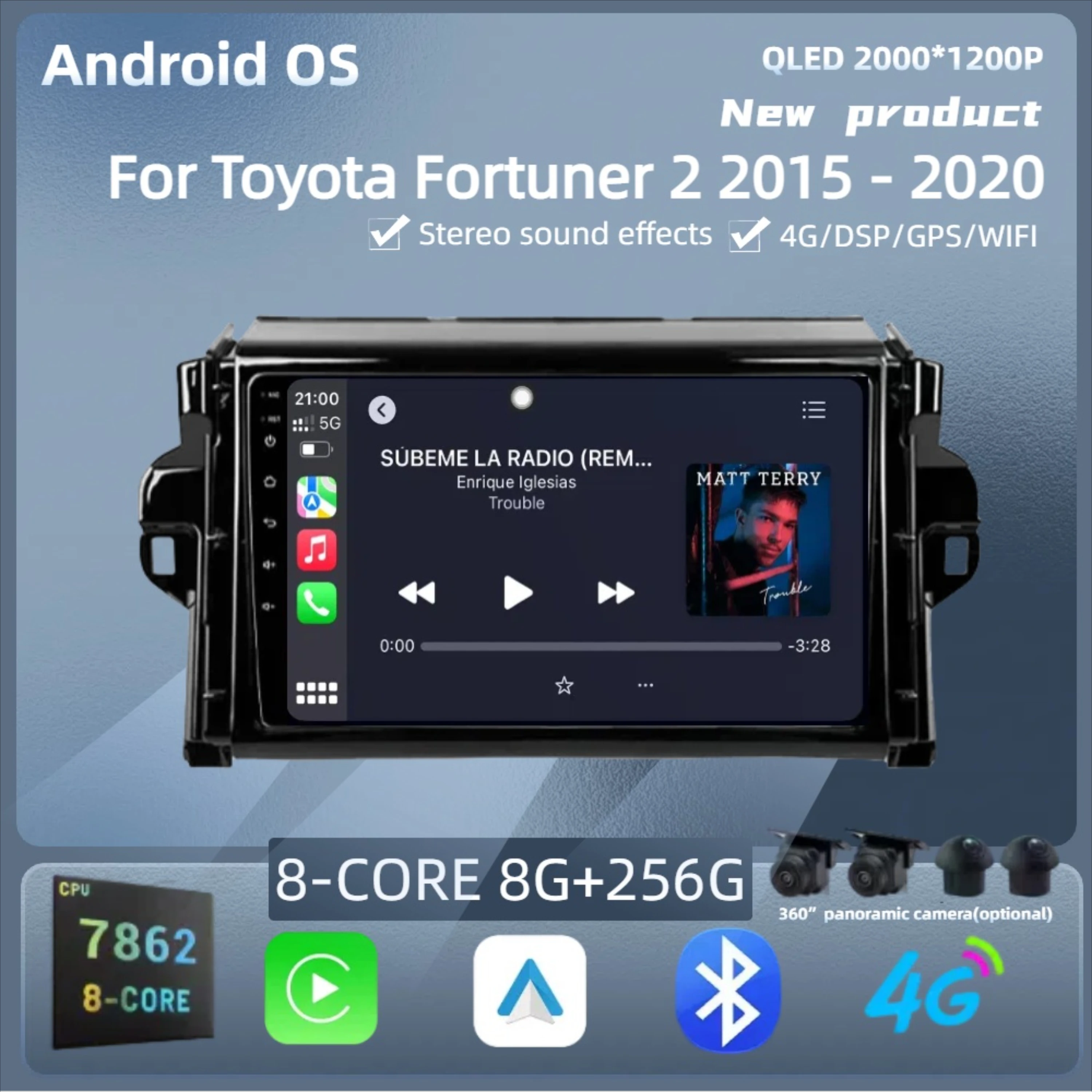 

For Toyota Fortuner 2 2015 - 2020 Android 14 Radio Car Multimedia Player Carplay 7862S 8G 256G 2K QLED Screen