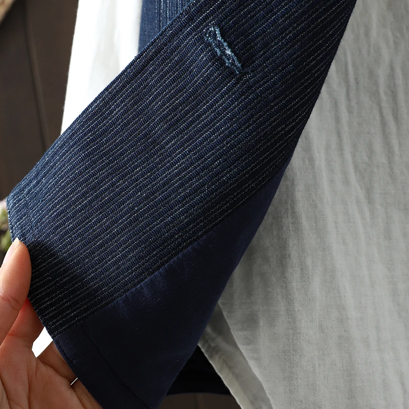 Gilet blu giapponese retrò da donna all'inizio della primavera casual semplice versatile gilet in denim Jaet top rotondo con chiusura a bottone singolo