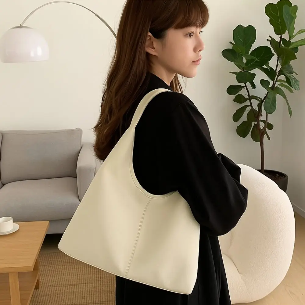 

Fashionable Large Capacity Women Tote Bag Lightweight Simple PU Leather Bag Soft Handbag Travel