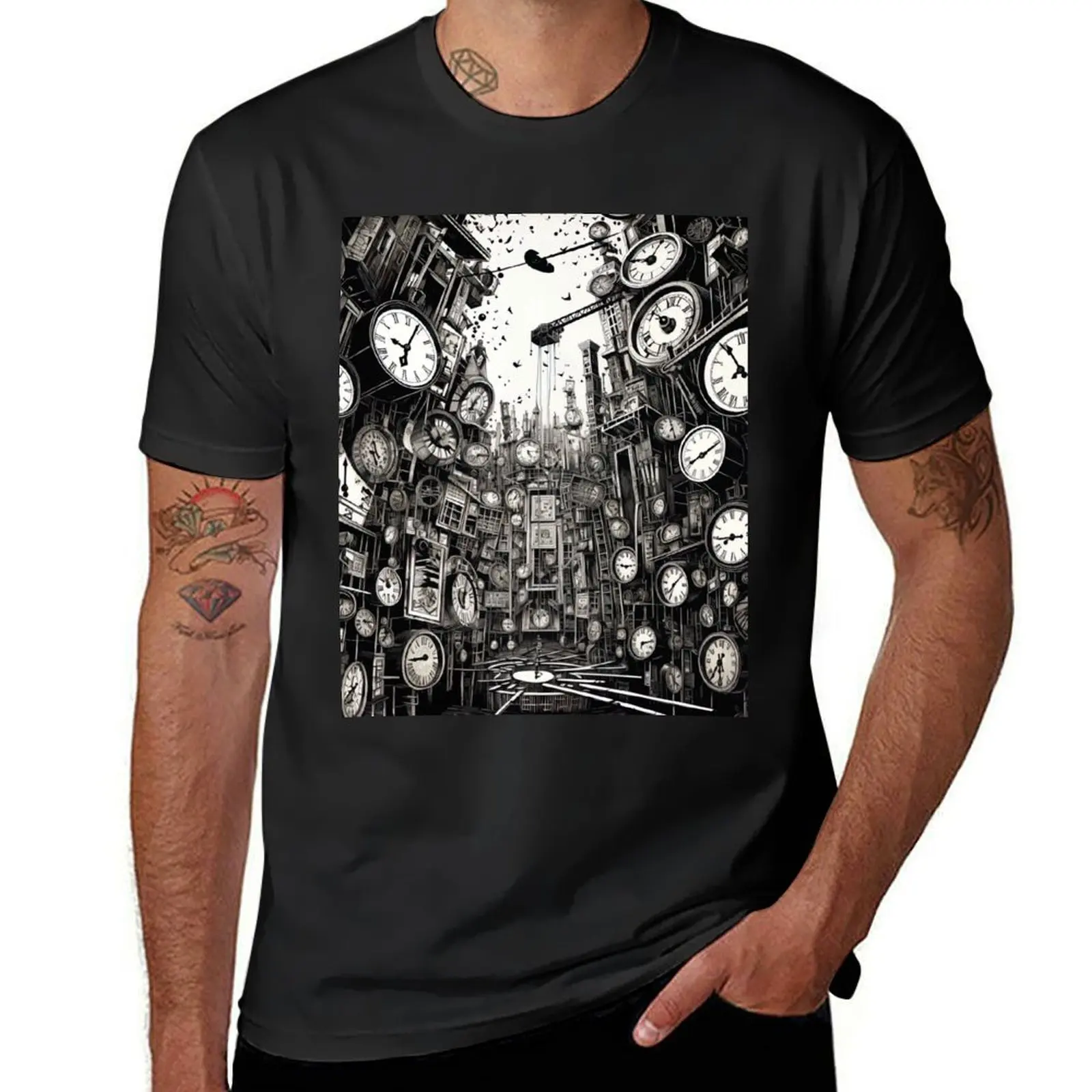 Chronicles of Symmetry: Intricate Clockwork T-Shirt tops blacks customs design your own Men's clothing