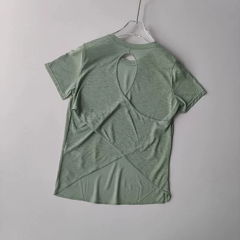 Damen Yoga-Überziehshirt mit strukturierter, kurzer Ärmelform, ausgestelltem Design, atmungsaktiv, schnelltrocknend, ideal für Pilates und Fitnessstudio. – Detail 29