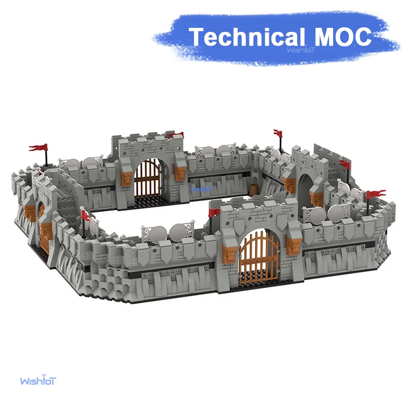2444Pcs Medieval Castle Wall Building Blocks MOC Knight Fortress Military Defense Construction Toy Modular City Architecture
