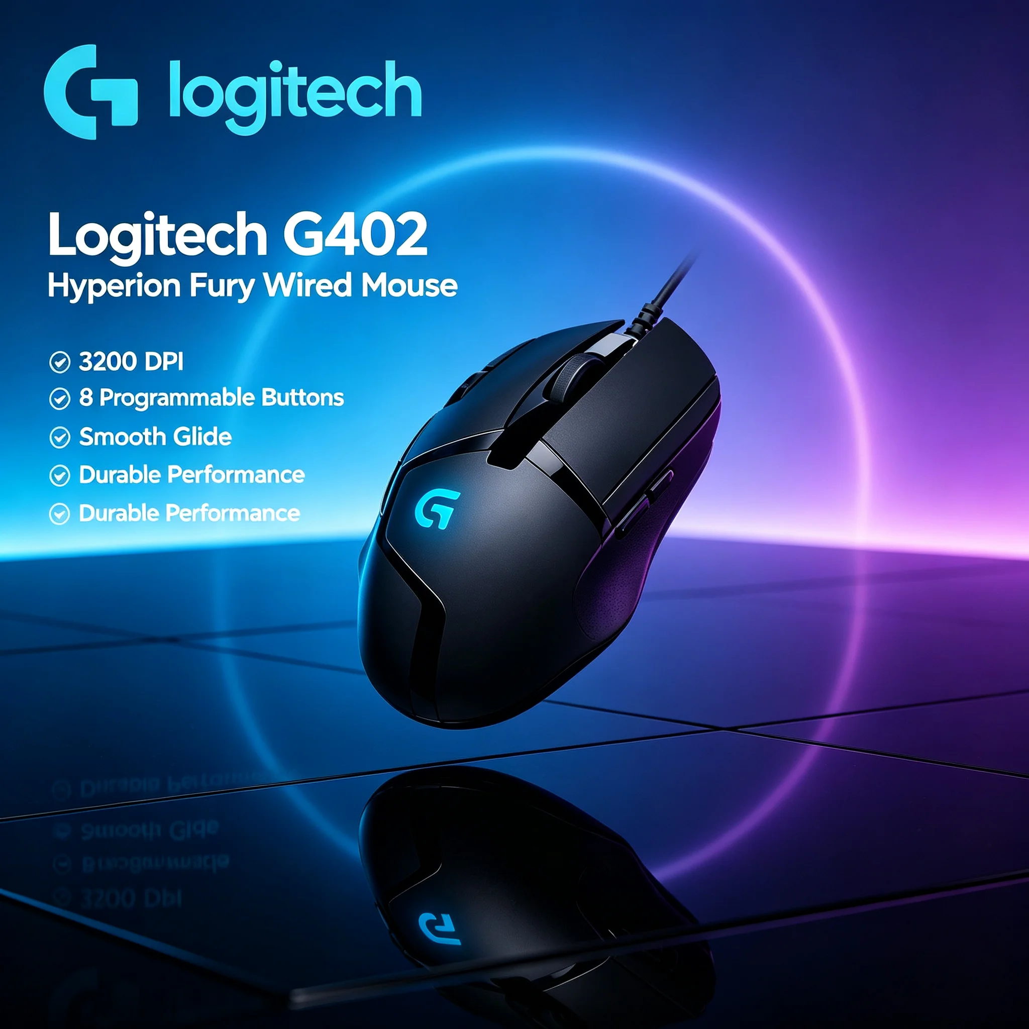 Logitech G402 Wired Optical Gaming Mouse Comfort Hand Feel 8 Macro Buttons For LOL CS2 Valorant MOBA FPS Game PC Notebook Gamer