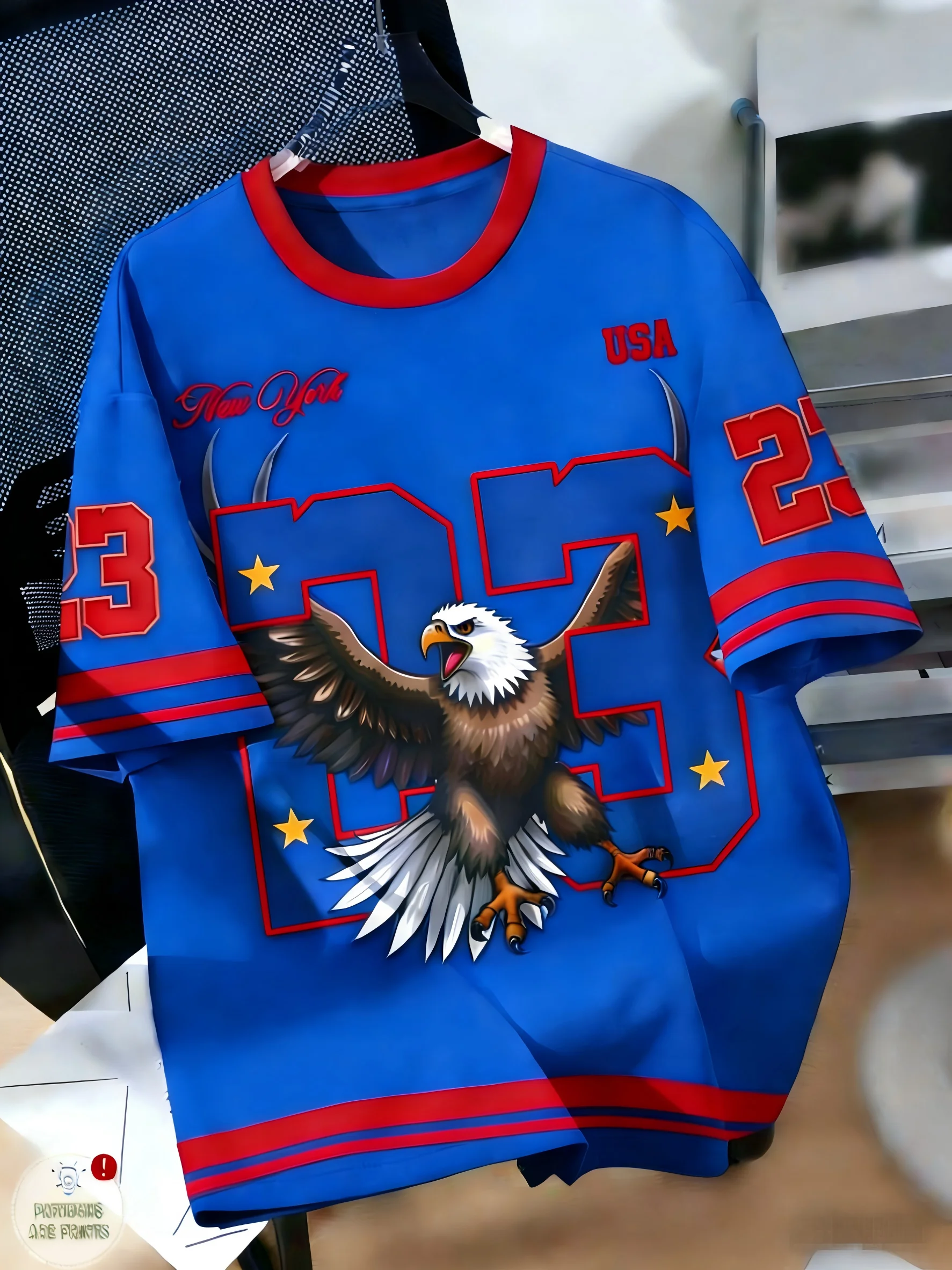 European and American Men's Summer Personalized Striped Eagle Print Soft and Breathable Round Neck T-Shirt Outdoor Street Top