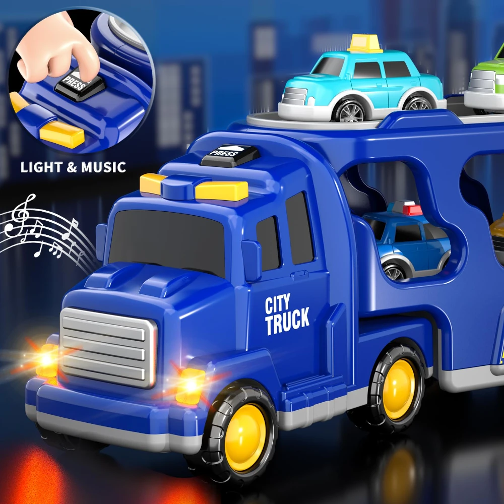 WizKidz Toddler Trucks Toys for Boys & Girls Kids Transport City Truck with Cars Lights Sounds Birthday Gift for 3-9 Years Old