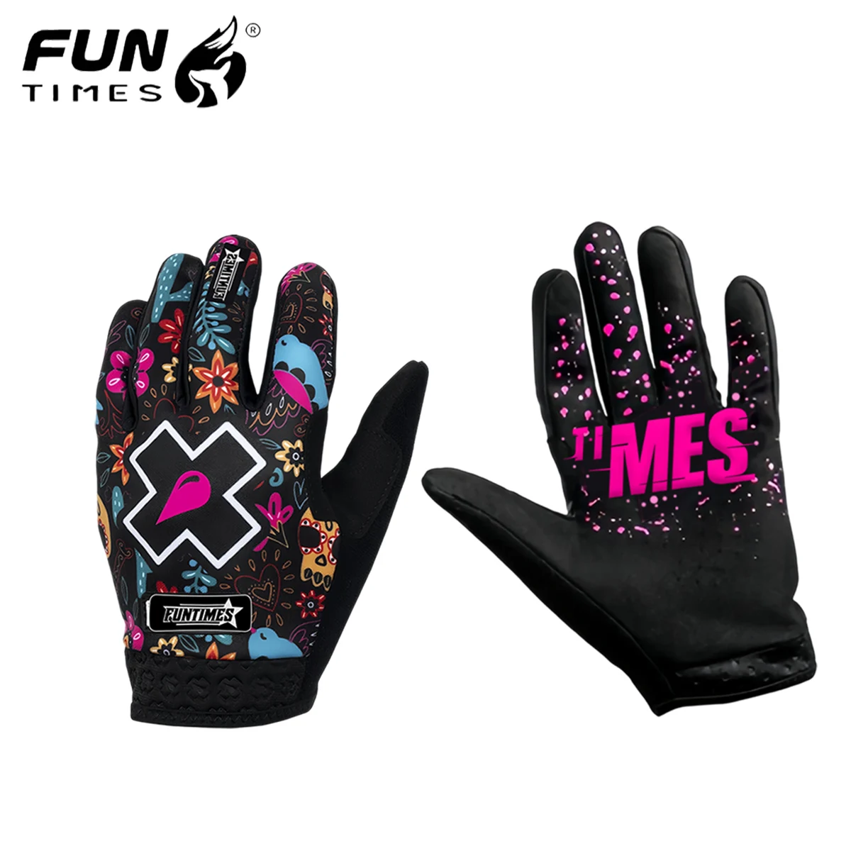 FUNTIMES Colorful Motorcycle Men's Riding Full Finger Gloves with Touchscreen Pattern Design Finger Divided Gloves