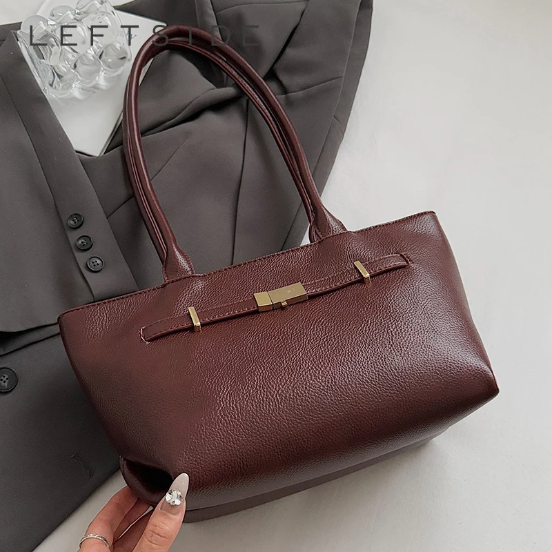 

LEFTSIDE 2025 Small PU Leather Luxury Tote Bag Female Underarm Bag 2025 Female Handbags Commuter Shoulder Bag Every Hand