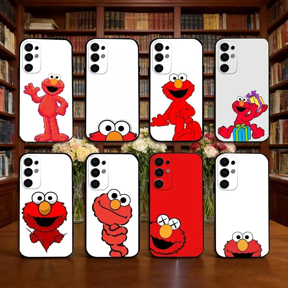 Cut Cartoon E-Elmo Phone Case Black Silicone Soft For Samsung S25,S24,S21,S22,S23,S30,Ultra,S20,Plus,Fe,Lite