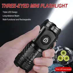 Portable Rechargeable LED Flashlight For Home Use - Super Bright And Long-Range With Three Eye Small Steel Cannon Design