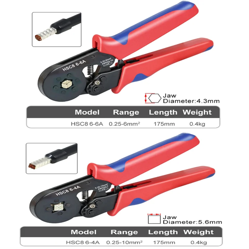HSC8 6-4 6-6 Self-Adjustable Ratchet Ferrule Crimping Tool Plier 0.25-10mm² Crimper Kit with 400-2000pcs Wire Terminals