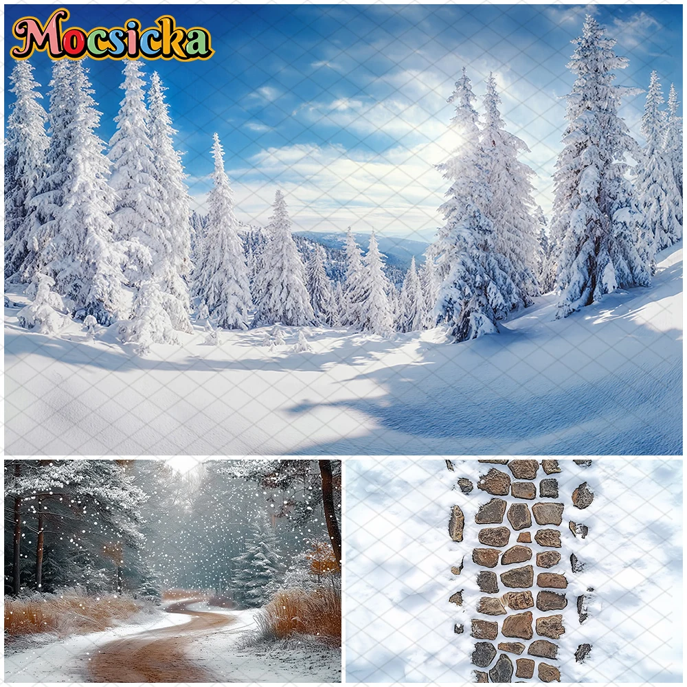 

Mocsicka Christmas Photography Backdrops Family Holiday Party Photo Backgrounds Outdoor Snow Forest Scenery Decoration Wallpaper
