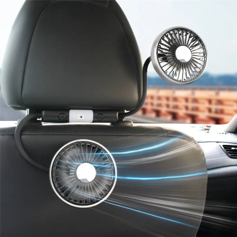 Durable Car Fan For Backseat, Dual Head Hose Car Seat Fan With Led Lights, Portable USB Fan For Car, 3 Speeds Cooling Car Fans