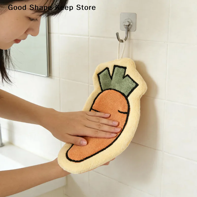 Carrot Tomato Design Quick-Dry Absorbent Kitchen Bathroom Hands Vegetables Coral Fleece Hand Towels Towel Wall Hanging Rag