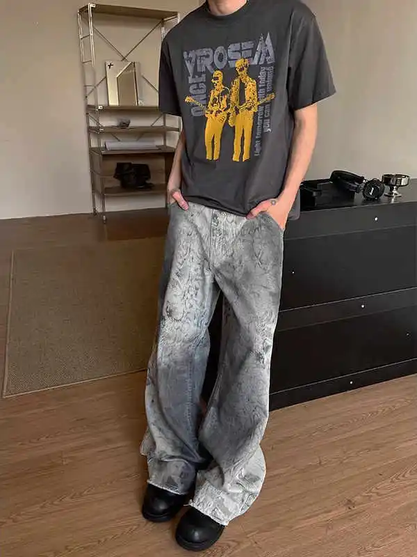 

Vintage Women Baggy Denim Trousers 2024 New Streetwear Wide Leg Loose Denim Pants Fashion Distressed Straight Pants