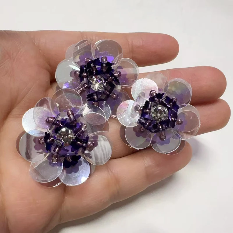 

10pcs DIY Flower Applique 3D Beaded Handmade Sequined Floral Accessories for Clothing, Hats, and Shoes Patch Decoration