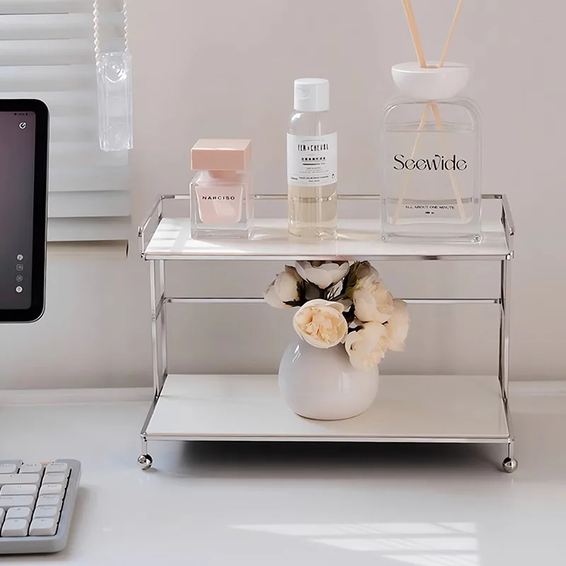 

Furniture for small-sized apartments Rack Shelf Desktop Skin Care Products Dresser Colorful Metal Silver