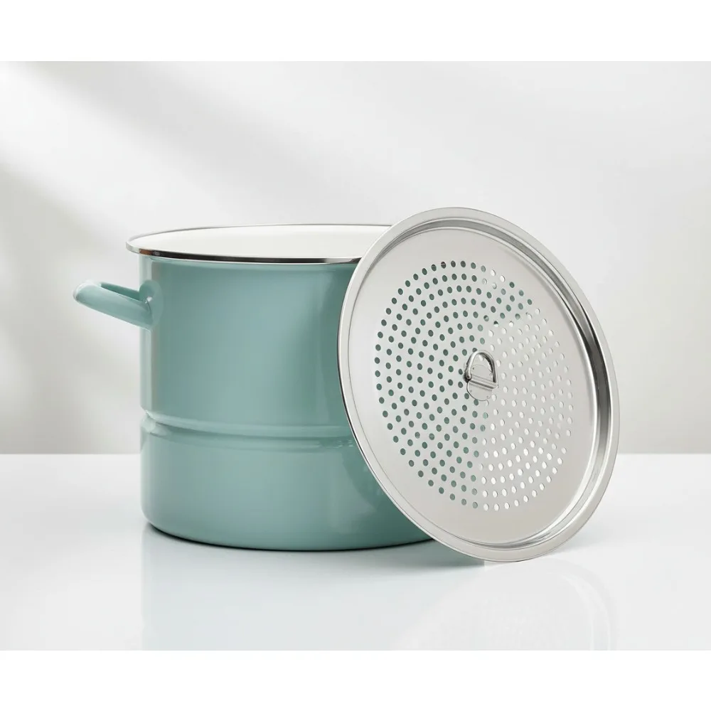 

Большая кастрюля из нержавеющей стали емкостью 16 литров со вставкой для пароварки и крышкой, посуда Glacier Blue для кипячения, приготовления на пару, супов