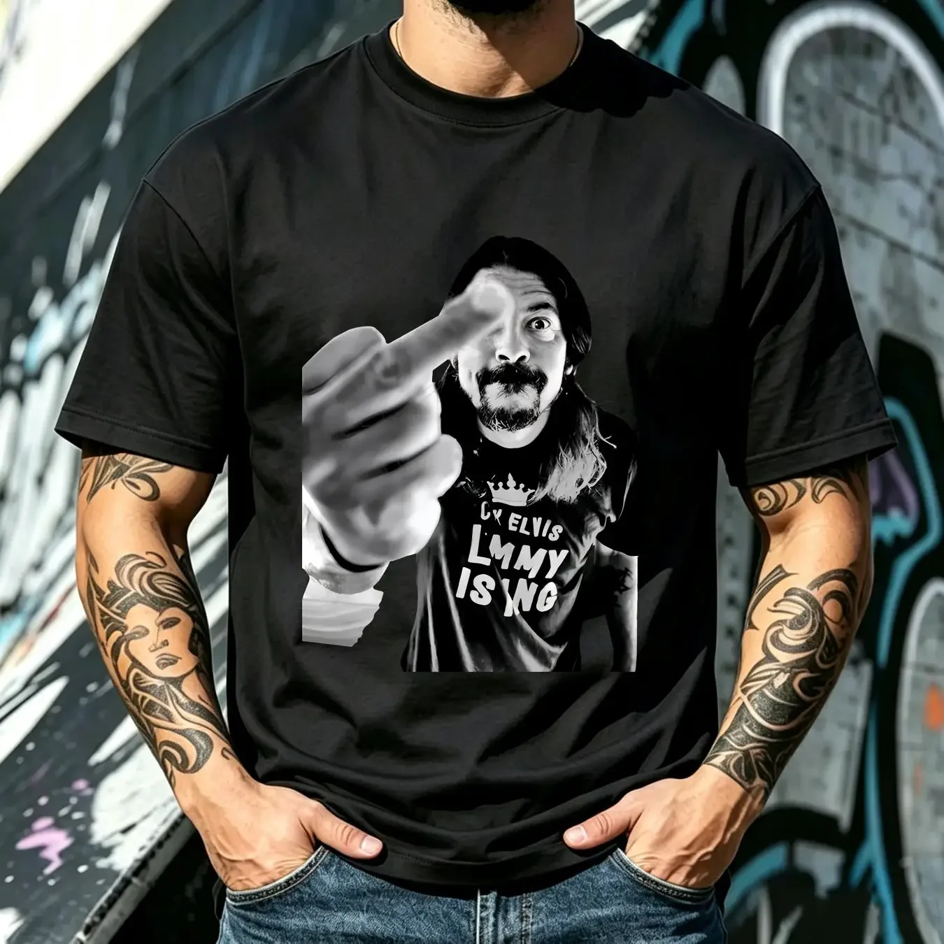 washed T Shirt Dave Grohl Middle Finger Black SP494858 long or short sleeves vintage Washed Slightly Comfortable fashion Soft