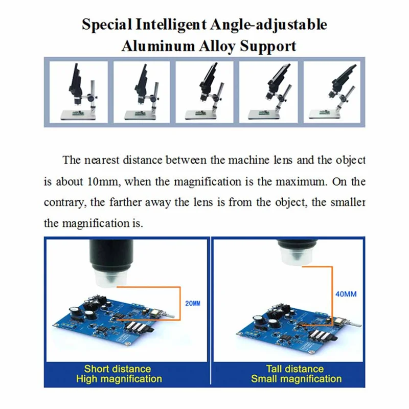 ABDE-مجهر رقمي LCD محمول مقاس 7 بوصات تكبير 1200X بدقة 12 ميجابكسل عالي الدقة لحام وفحص ثنائي الفينيل متعدد الكلور والتكبير المستمر