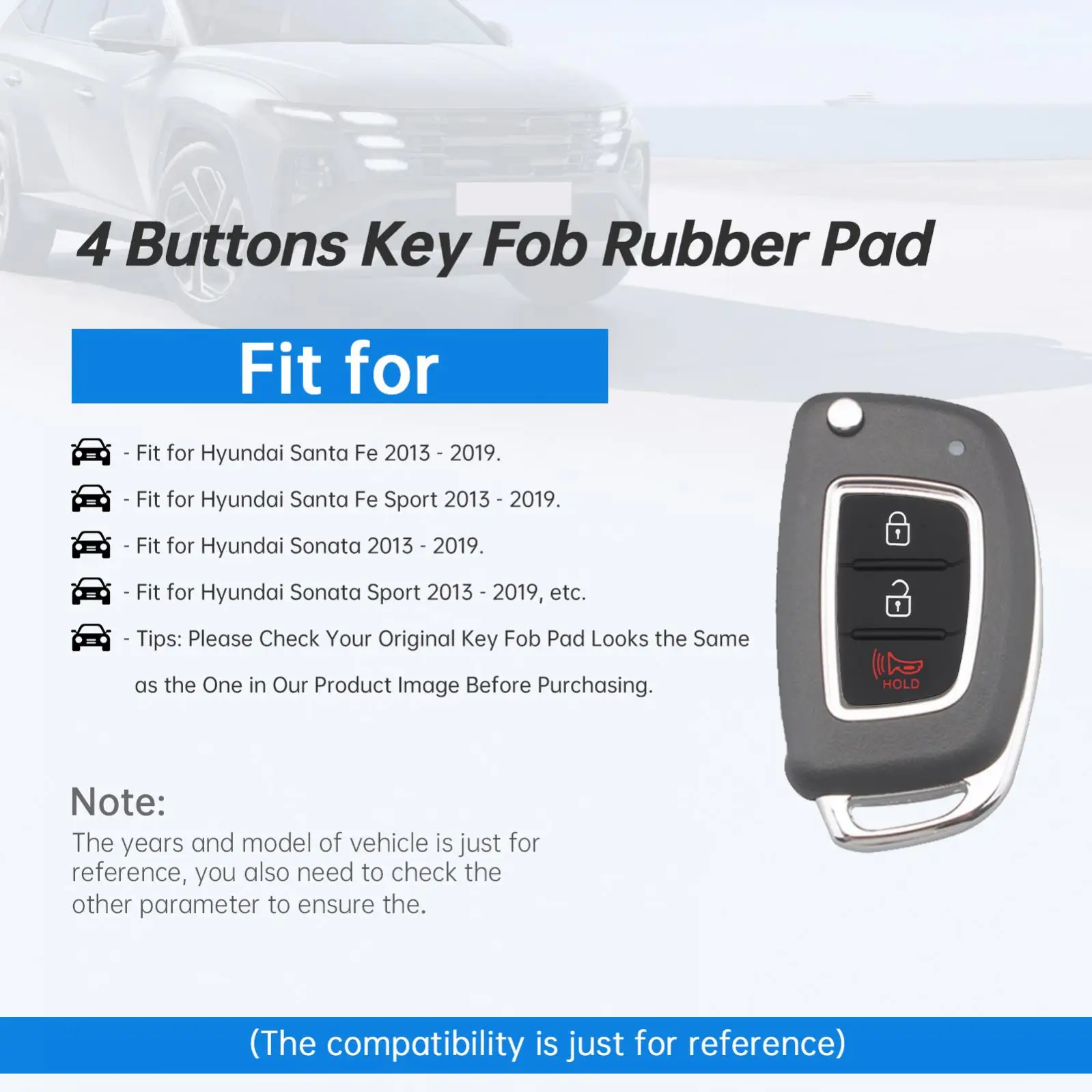 3 botões chave remota do carro fob caso capa apto para hyundai santa fe so nata sport 2013 - 2019 keyless entrada chave escudo inserção teclado