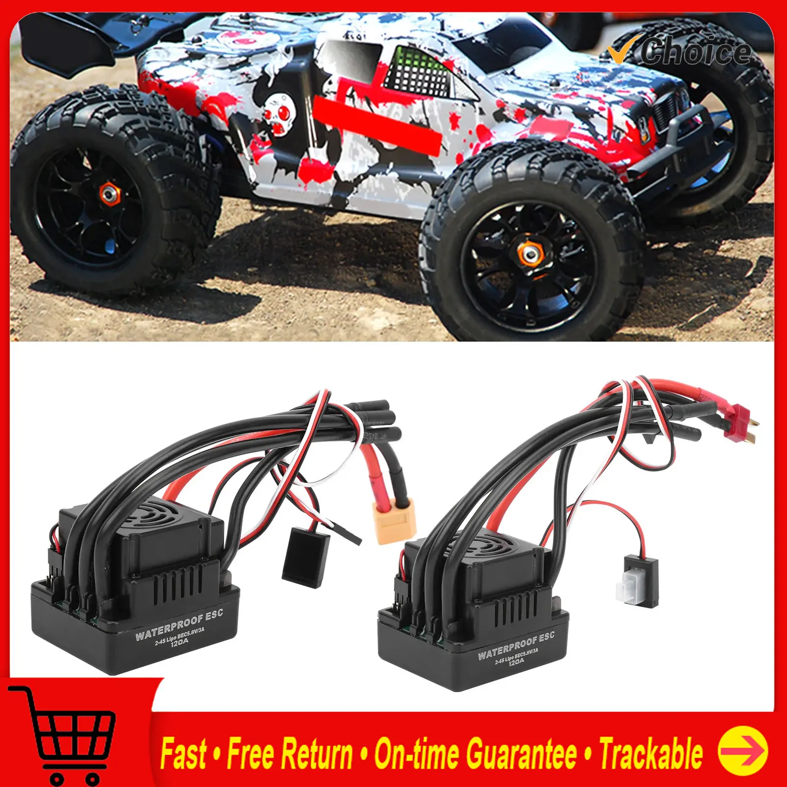 

120A Waterproof Brushless ESC Electronic Speed Controller Accessory Fit for 1/8 RC Car Brushless ESC Electronic Speed Controller