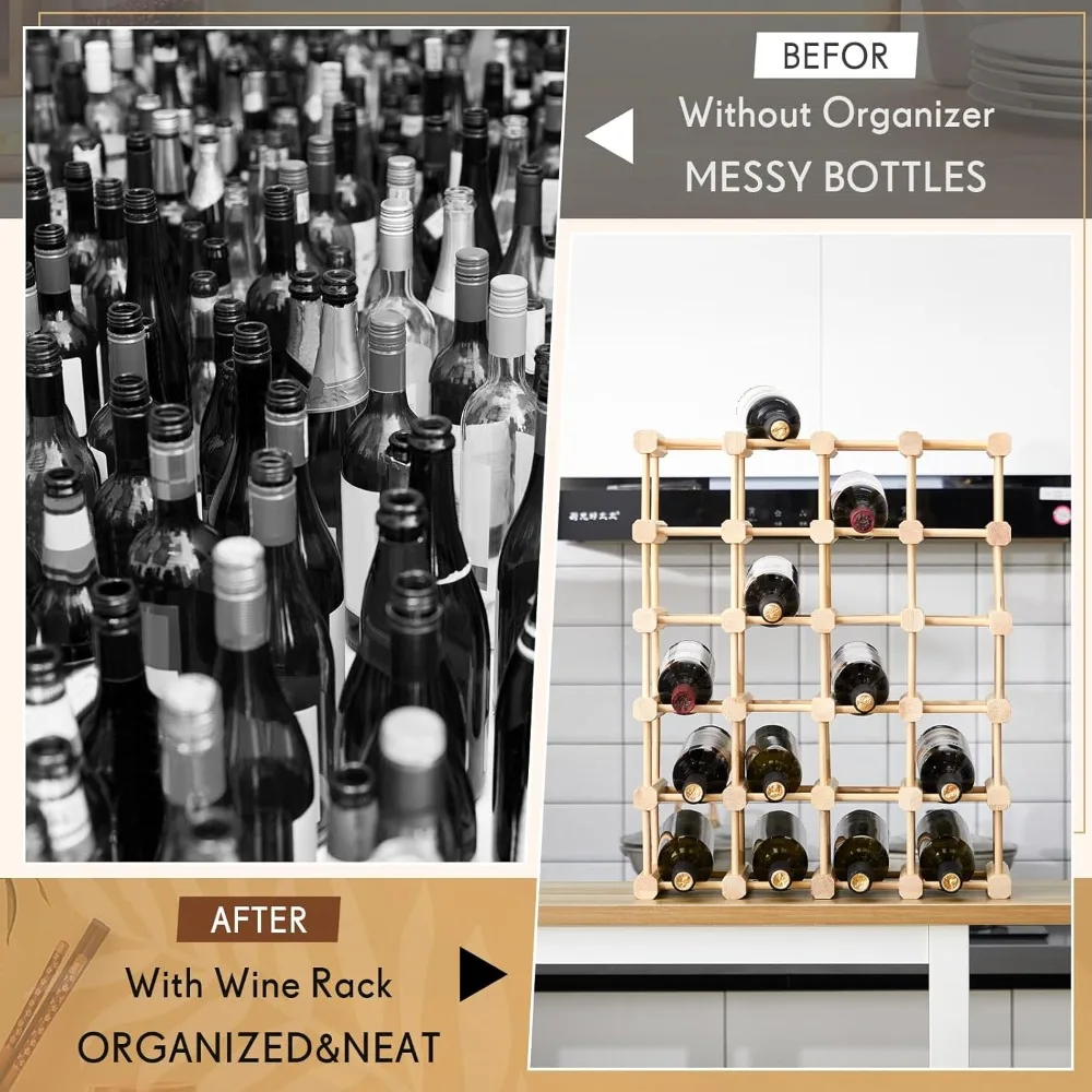 Rak Anggur Kayu 36 Botol, Rak Anggur Modular yang Dapat Ditumpuk, Rak Penyimpanan Anggur Rakitan Sendiri, Tempat Botol Anggur untuk di Dalam Lemari