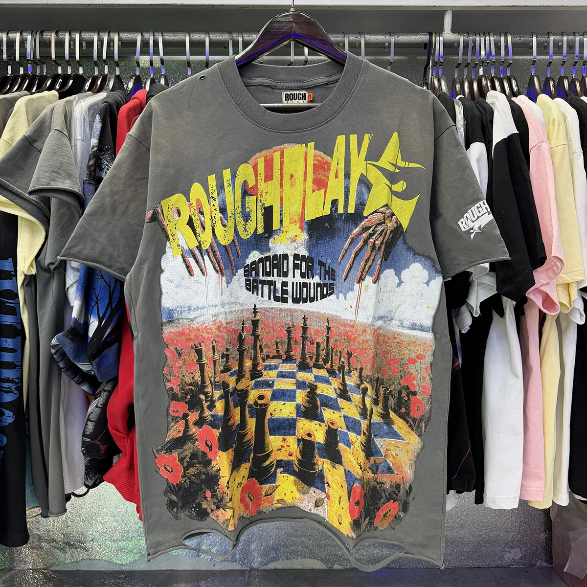Summer Rough Play Think Twice Tee Chess print distressed distressed short sleeved T-shirt simple trendy brand pure cotton loose