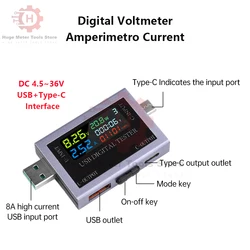 USB+Type-C Multi-function Digital Display DC Voltage Ammeter Power Meter DC 4.5~50V Voltmeter Ammeter Charger Capacity Tester