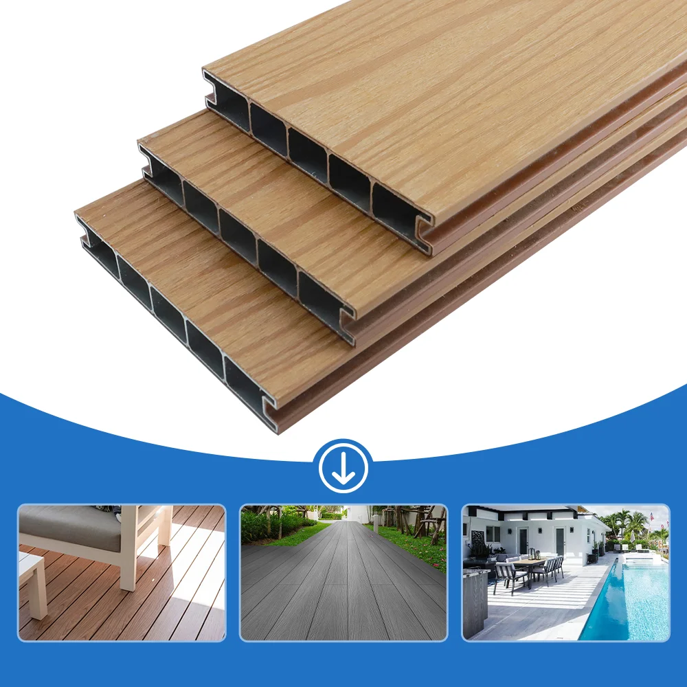 Custom Size Aluminum Decking Board Wood Grain Waterproof Fireproof Interlocking Floor Outdoor Patio Terrace Anti-Slip