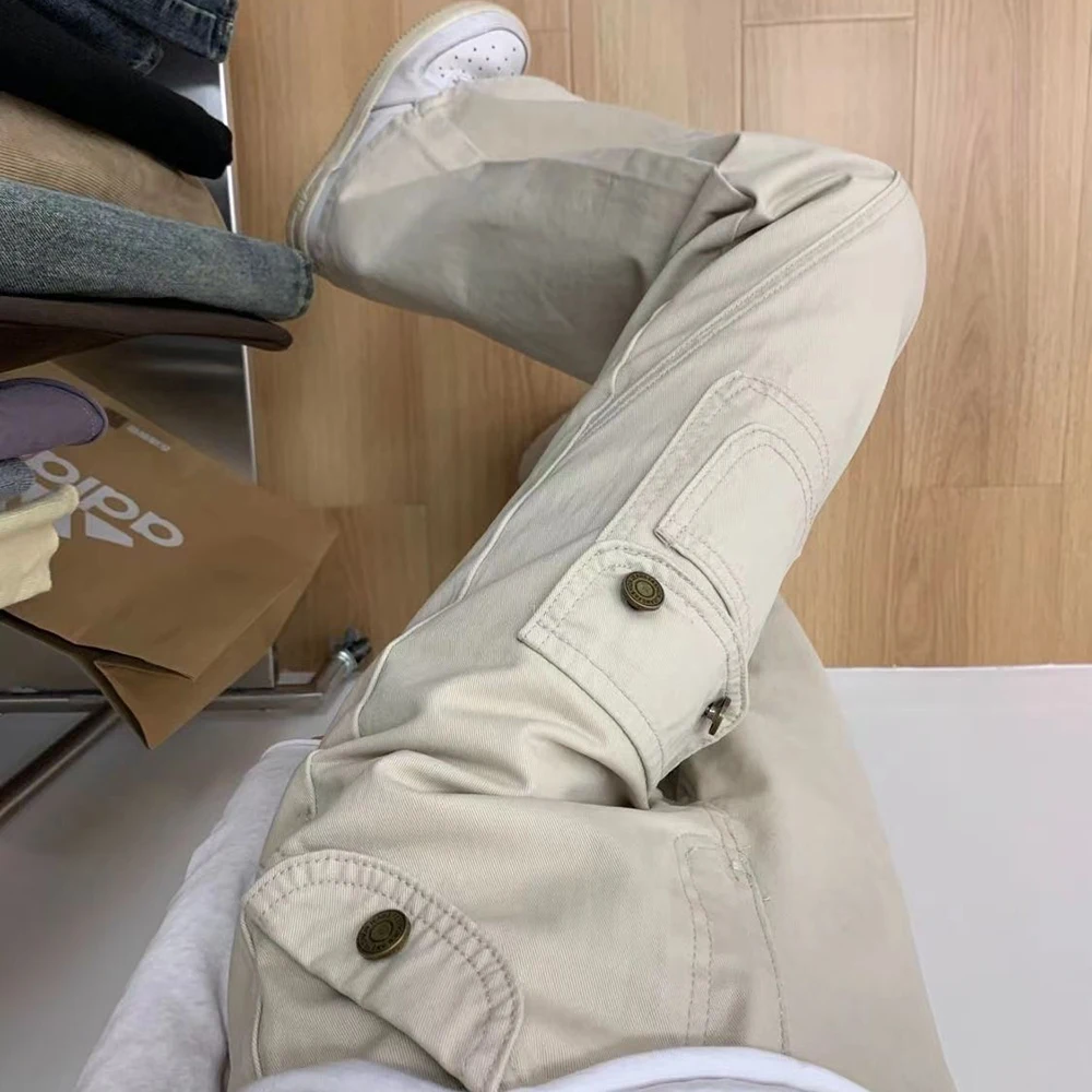 تصميم أدوات الجيب جينز نسائي صيفي جديد عالي الخصر فضفاض غير لاصق وسراويل أرضية رفيعة