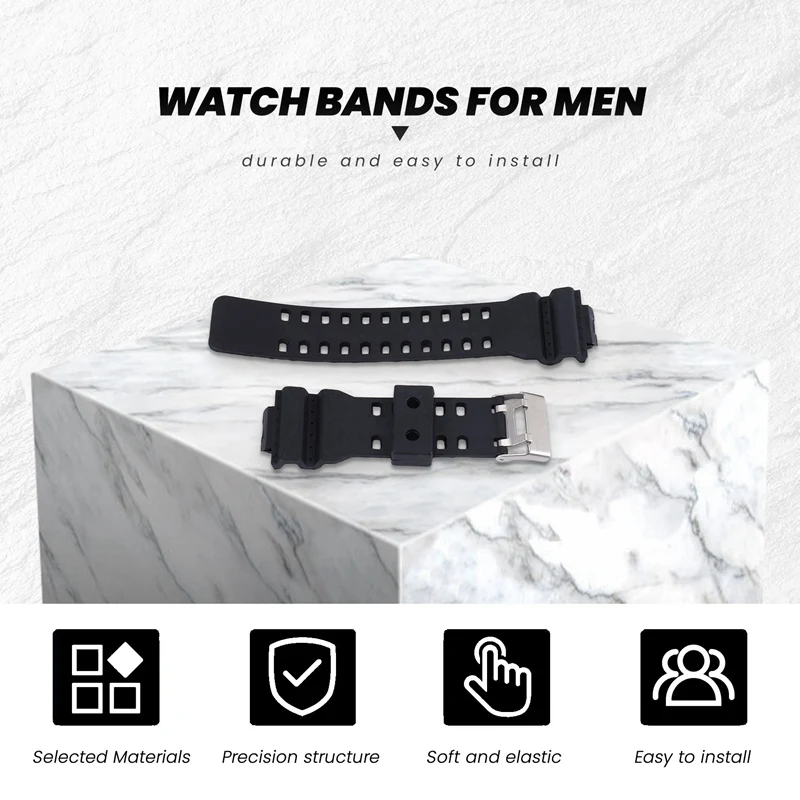 حزام ساعة بديل من الراتنج الطبيعي من BAADE، لـ G-Shock GD120/GA-100/GA-110/GA-100C (أسود)